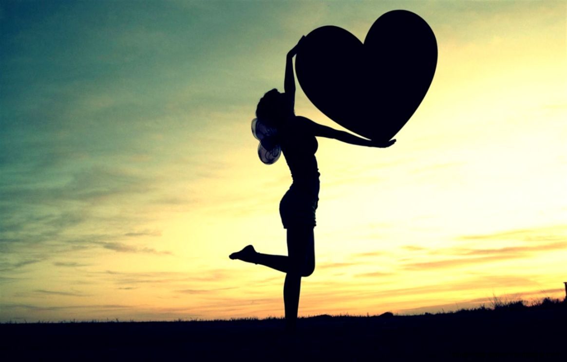 Silhouette donna con cuore tramonto, 1164x744 HD, Laptop