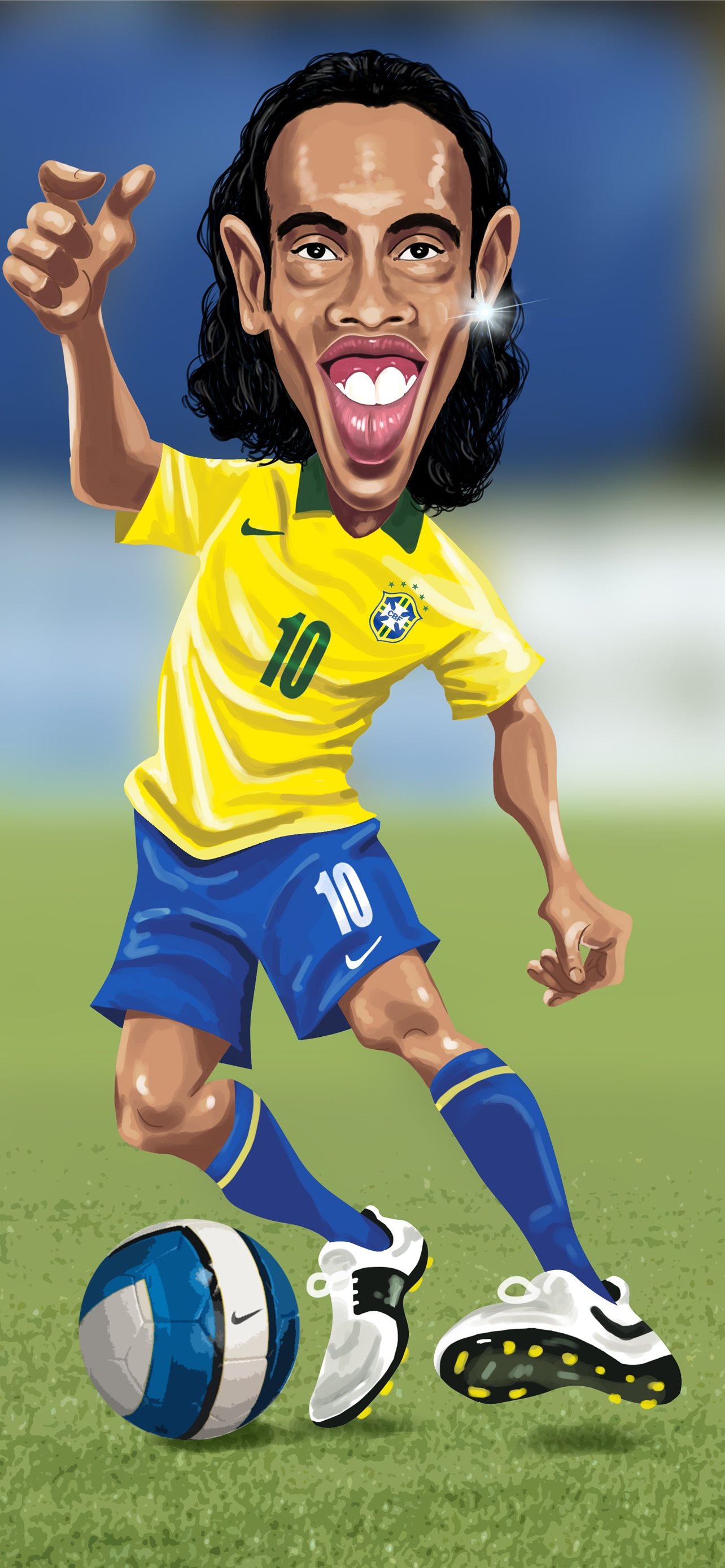 Caricatura Ronaldinho calcio Brasile, 1284x2778 Full HD Verticale, Smartphone