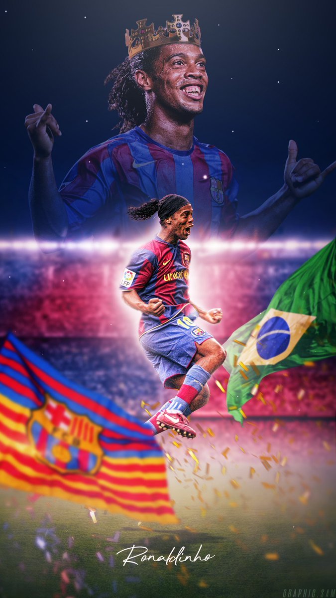 Ronaldinho Barcellona Brasile bandiere, 675x1200 Full HD Verticale, iPhone