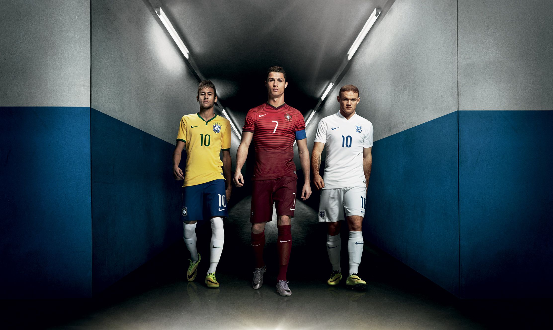 Neymar Ronaldo Messi tunnel calcio, CR7, 2225x1329 2K, PC