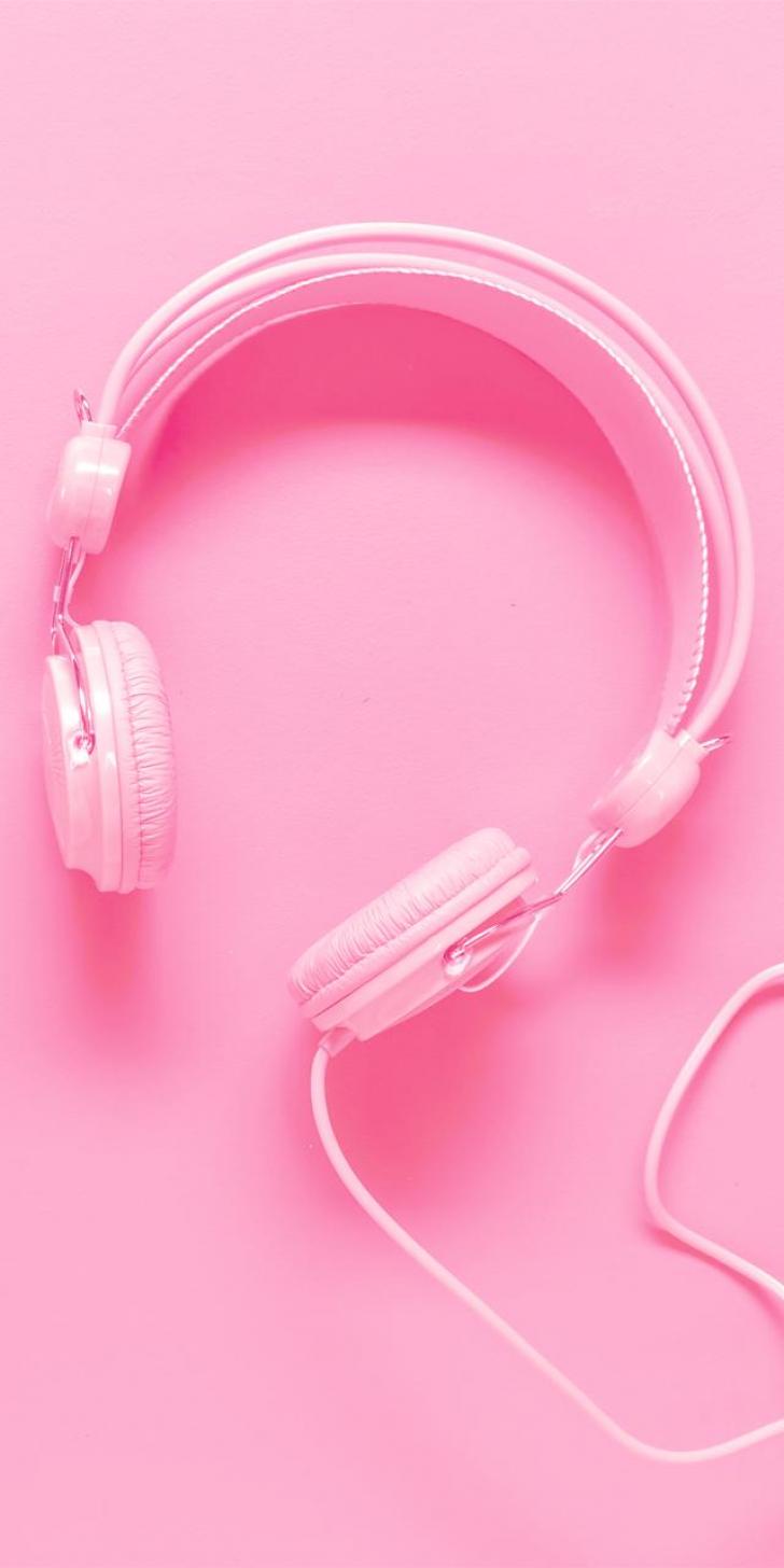 Cuffie rosa su sfondo rosa, 728x1456 Full HD Verticale, Smartphone