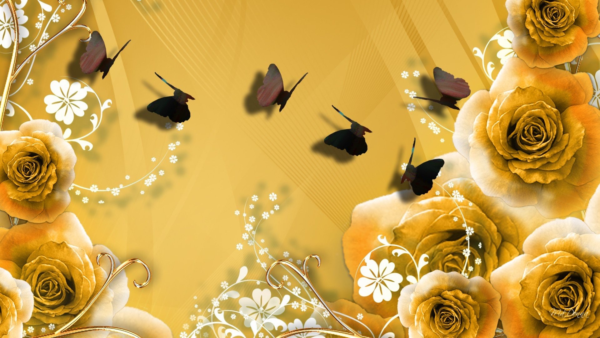 Rose dorate e farfalle, 1920x1080 Full HD 1080p, PC Desktop