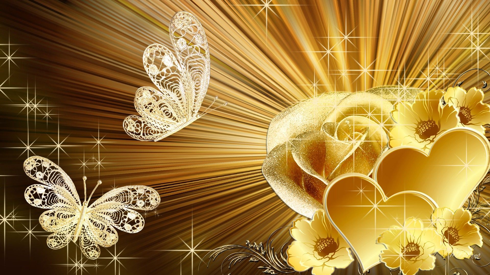 Cuori e farfalle dorate, 1920x1080 Full HD 1080p, Desktop