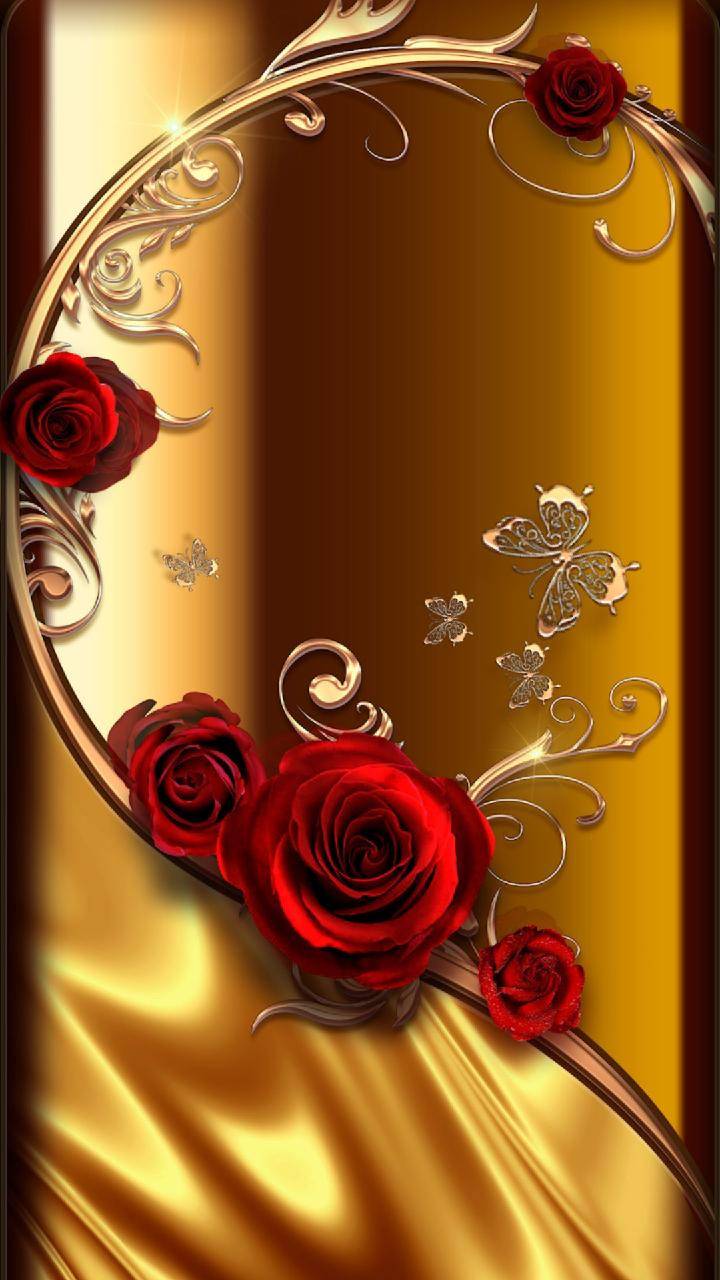 Rose rosse su sfondo dorato, 720x1280 Verticale, Mobile