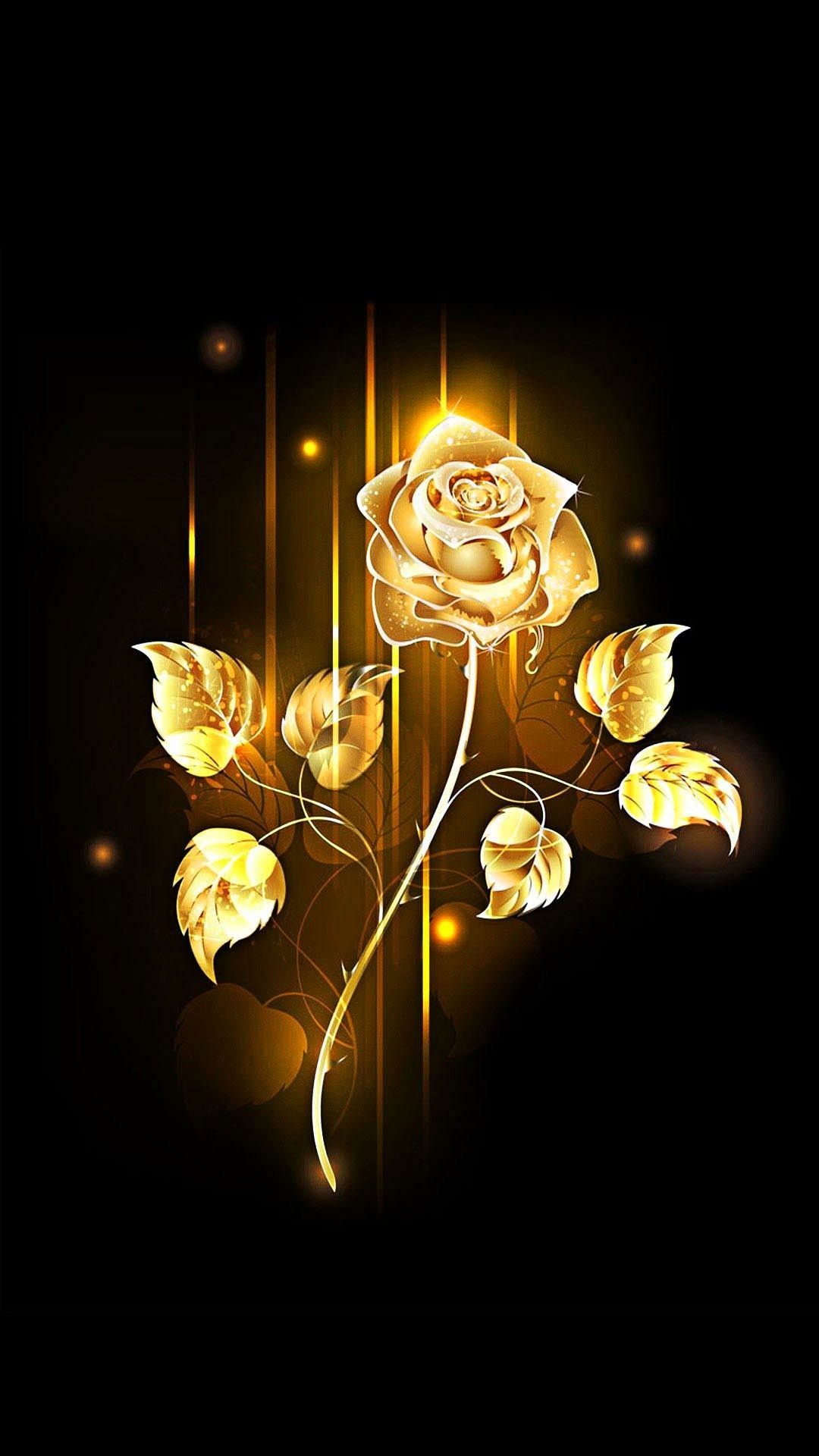 Rosa dorata luminosa su nero, 1080x1920 Full HD Verticale, Smartphone