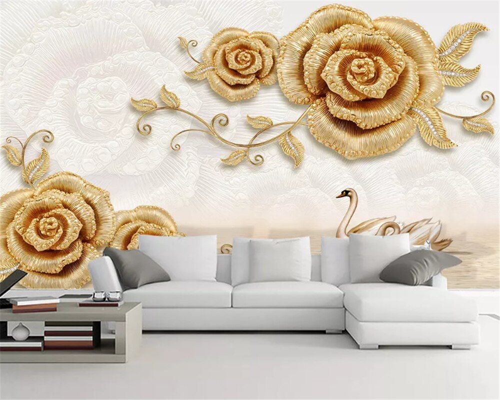 Rose dorate in rilievo con cigno, 1000x800 HD, Desktop