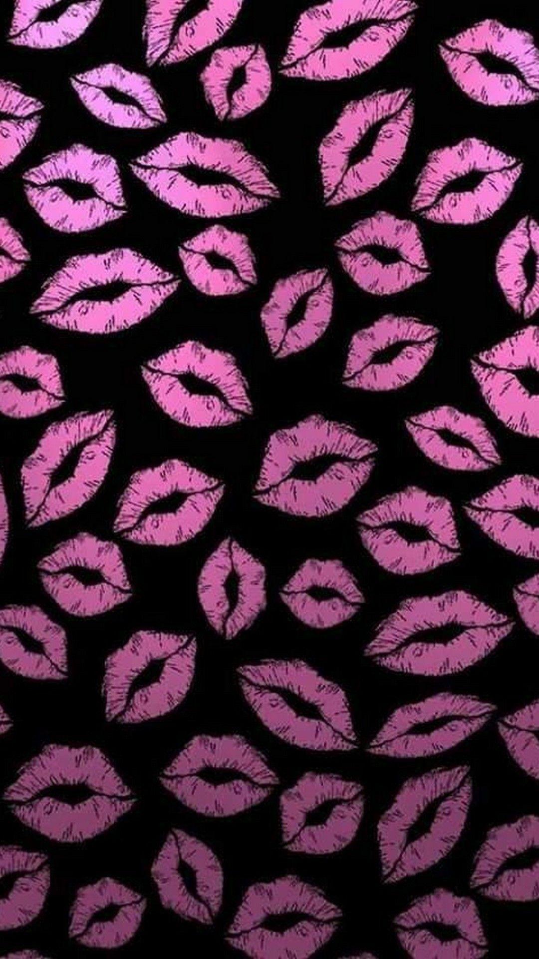 Labbra rosa pattern nero, 1080x1920 Verticale, Telefono