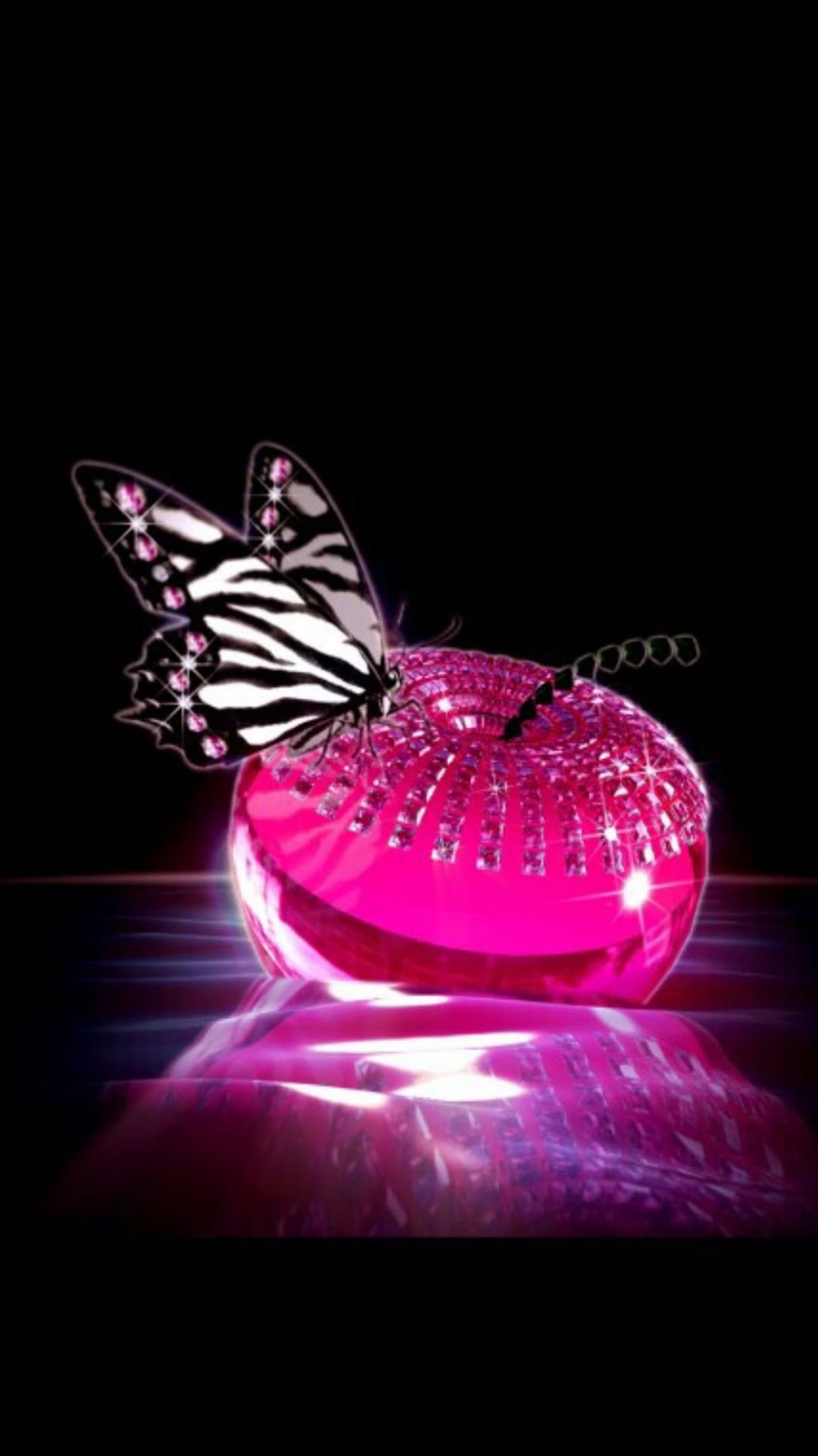 Farfalla rosa su mela nera, 1080x1920 Full HD Verticale, Smartphone