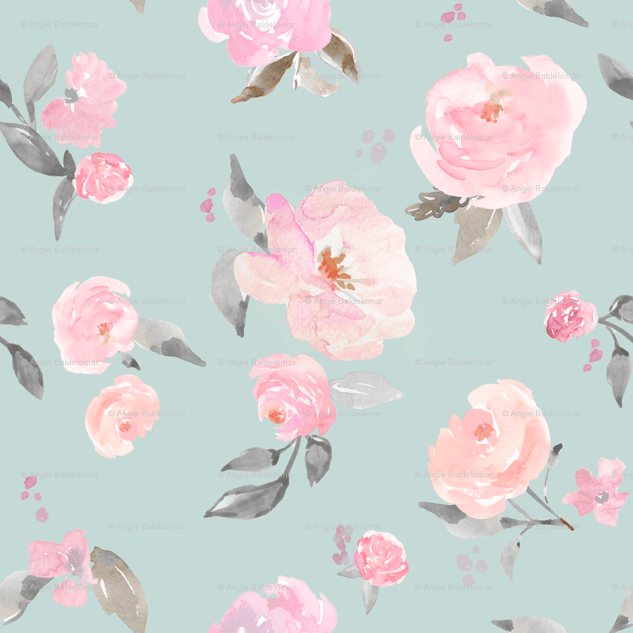Fiori rosa acquerello su azzurro, 900x900 HD, Desktop