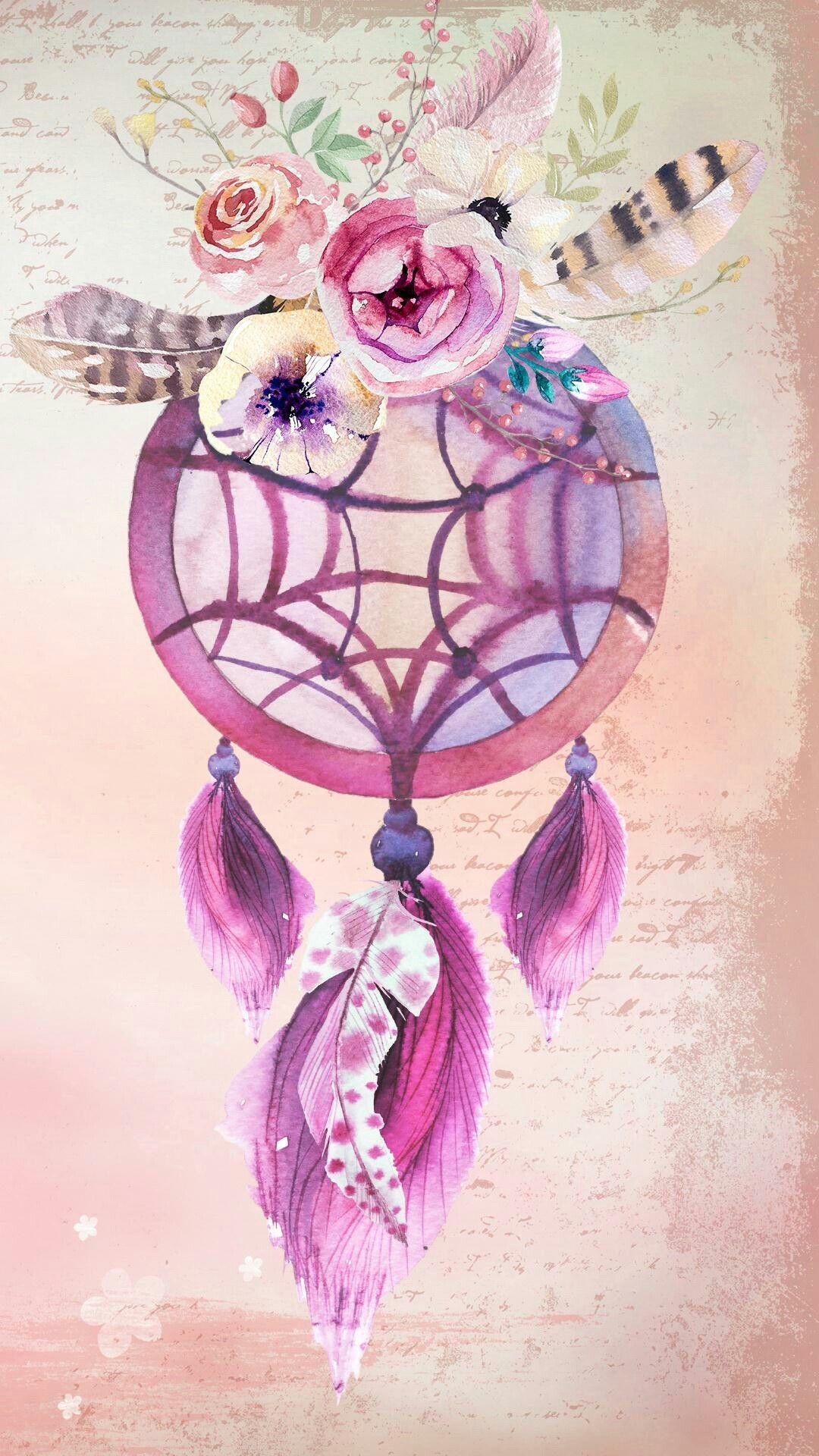 Acchiappasogni floreale rosa acquerello, 1080x1920 Verticale, Telefono