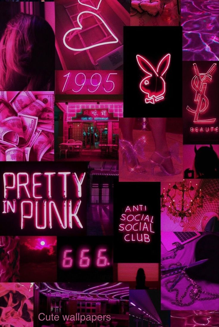 Collage estetico rosa neon, 736x1098 Verticale, Telefono