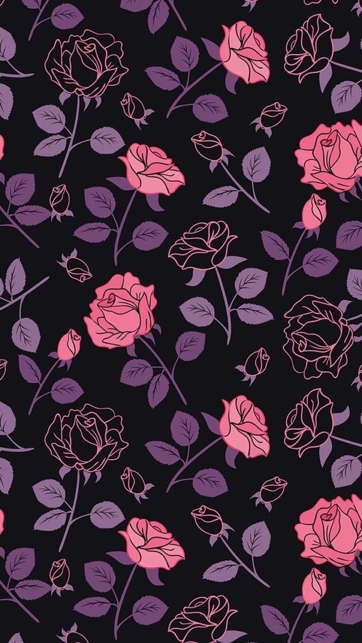 Rose rosa scuro su nero, 721x1280 Verticale, Mobile