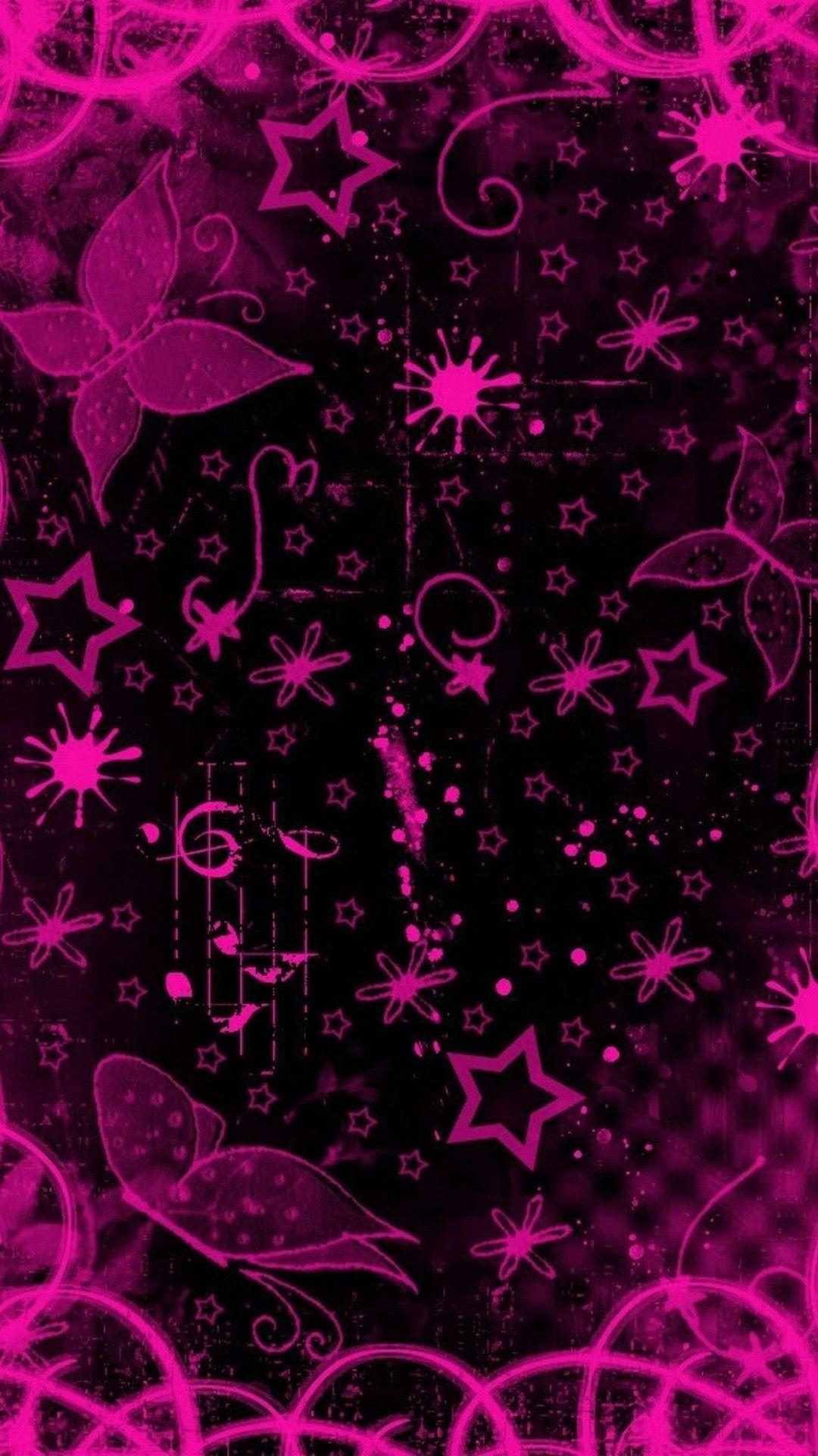 Farfalle e stelle rosa scuro, 1080x1920 Verticale, Mobile