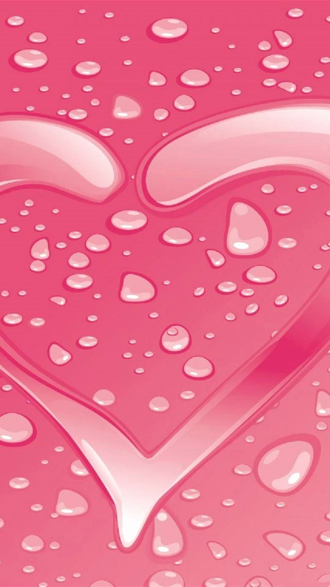 Cuore rosa con gocce d'acqua, sfondo 1080x1920 Full HD Verticale, Samsung Galaxy