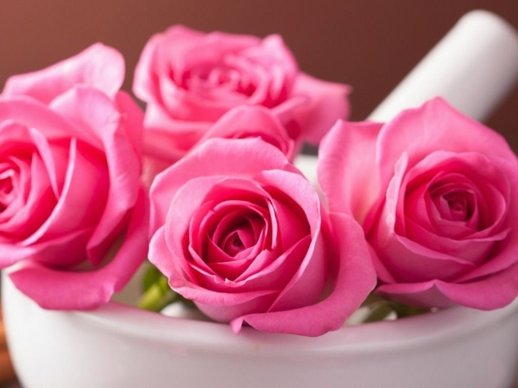 Rose rosa in ciotola bianca, 1024x768 HD, Desktop