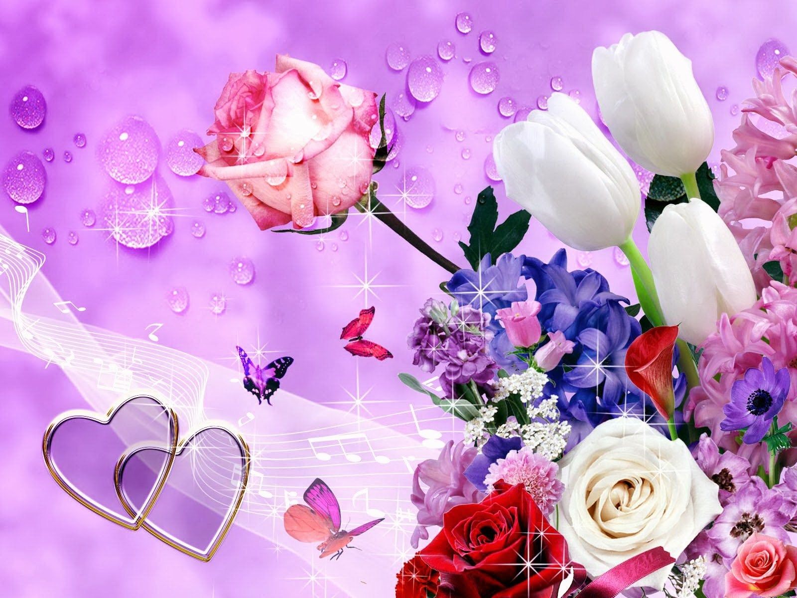 Rose e tulipani con cuori, 1600x1200 HD, Desktop