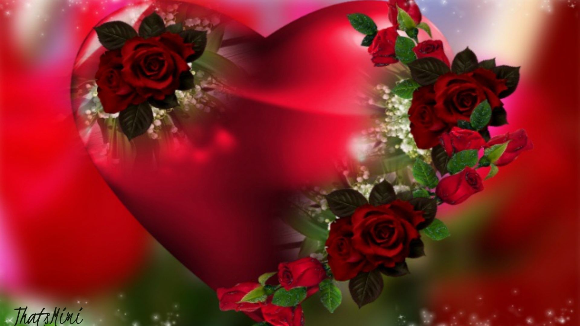 Cuore rosso con rose, 1920x1080 Full HD 1080p, PC