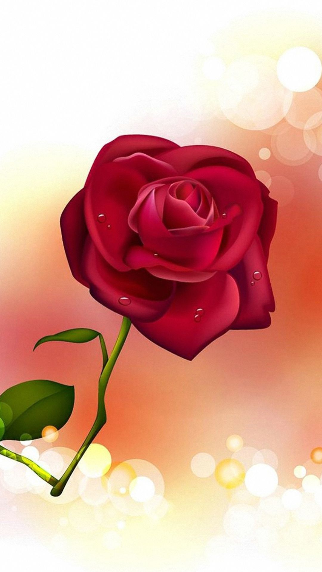 Rosa rossa illustrata sfondo bokeh, 1080x1920 Full HD Verticale, iPhone