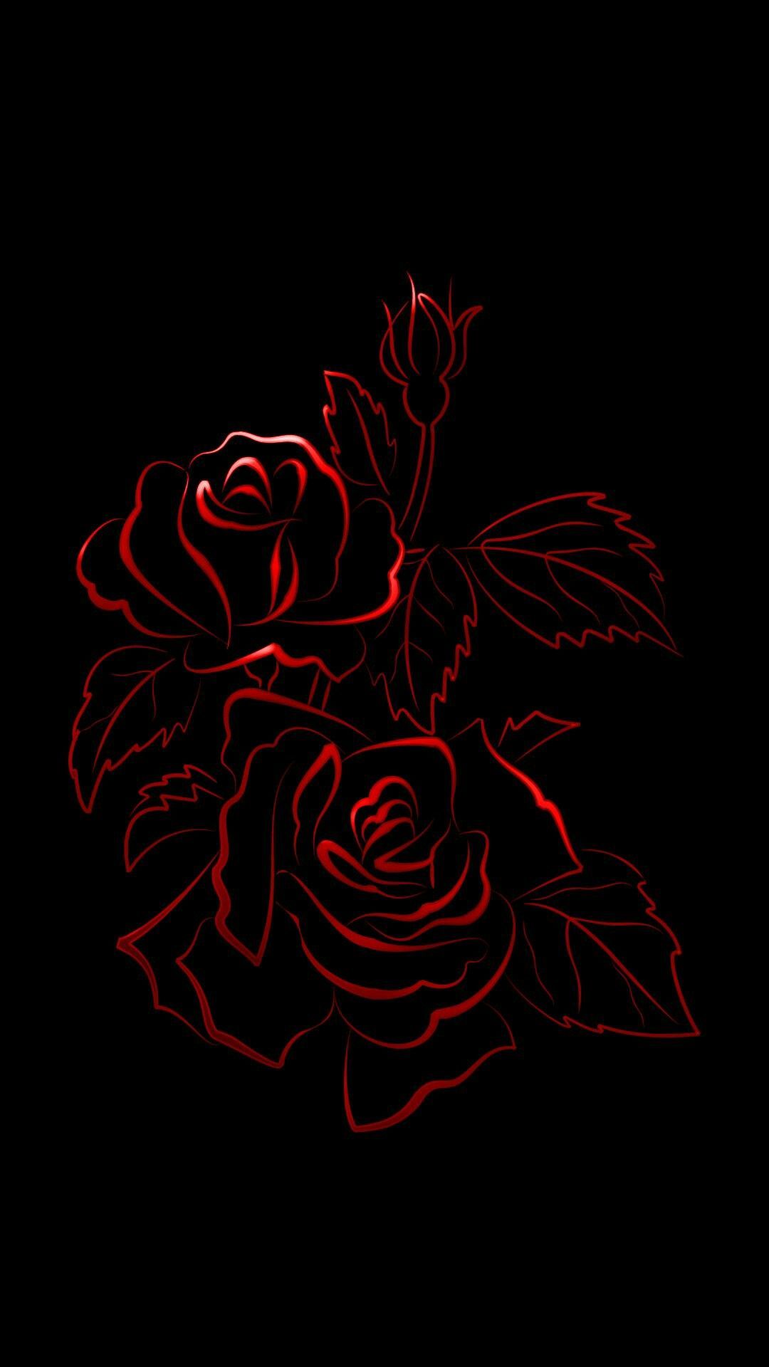 Rose disegno contorno rosso, 1080x1920 Full HD Verticale, iPhone