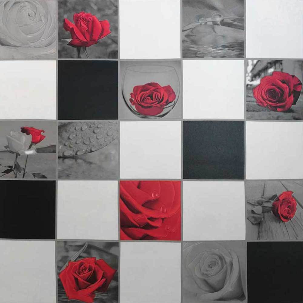 Rose rosse su piastrelle bianco-nero, 1000x1000 HD, Desktop