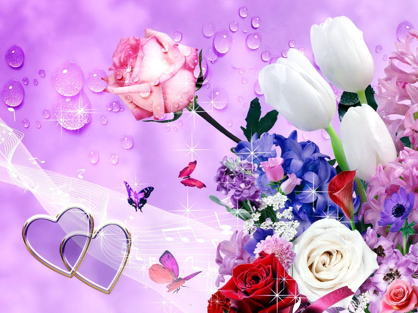 Rose e tulipani con farfalle, 1600x1200 HD Ready, Desktop