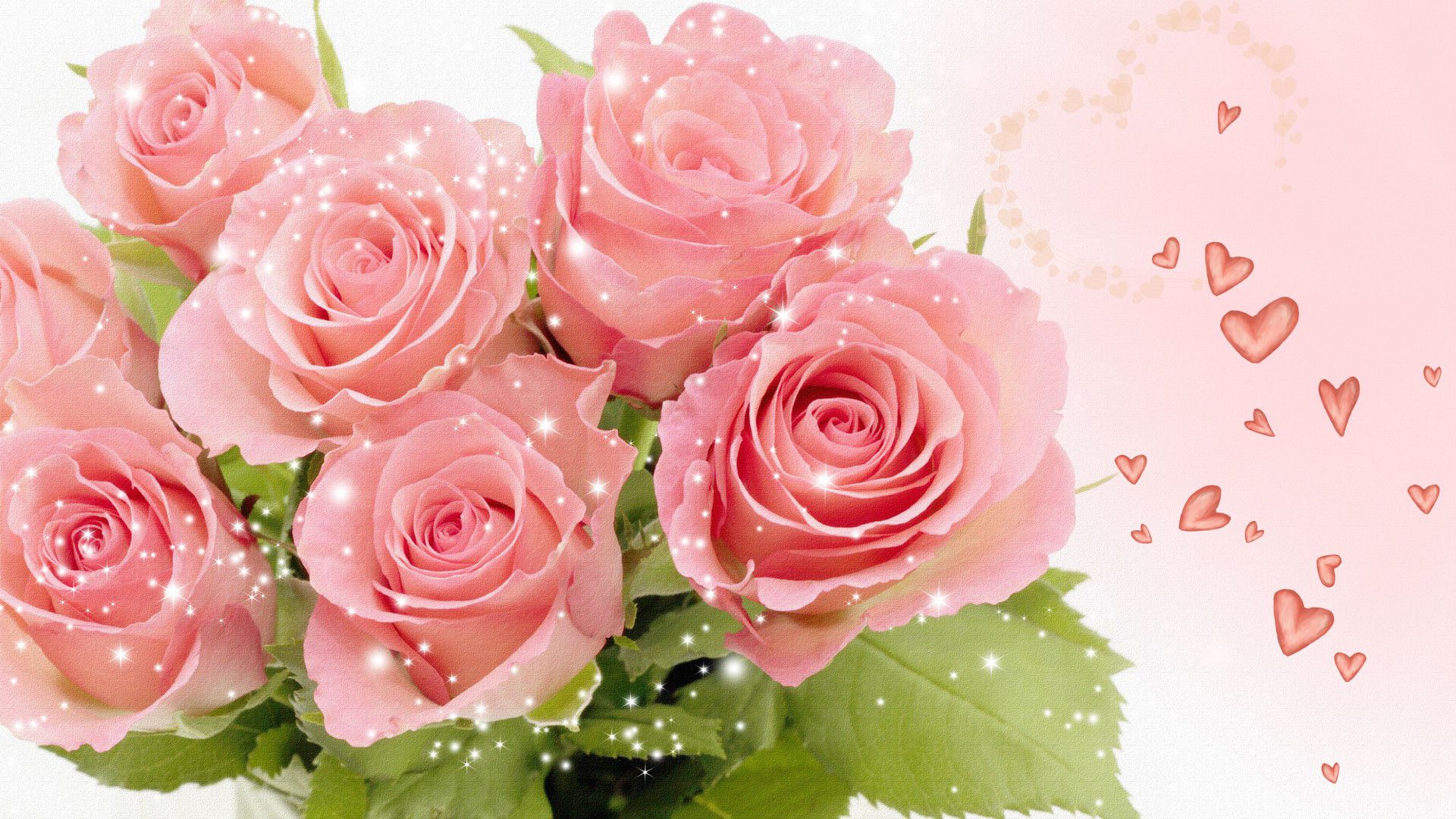 Bouquet rose rosa con cuoricini, 1920x1080 Full HD 1080p, PC Desktop