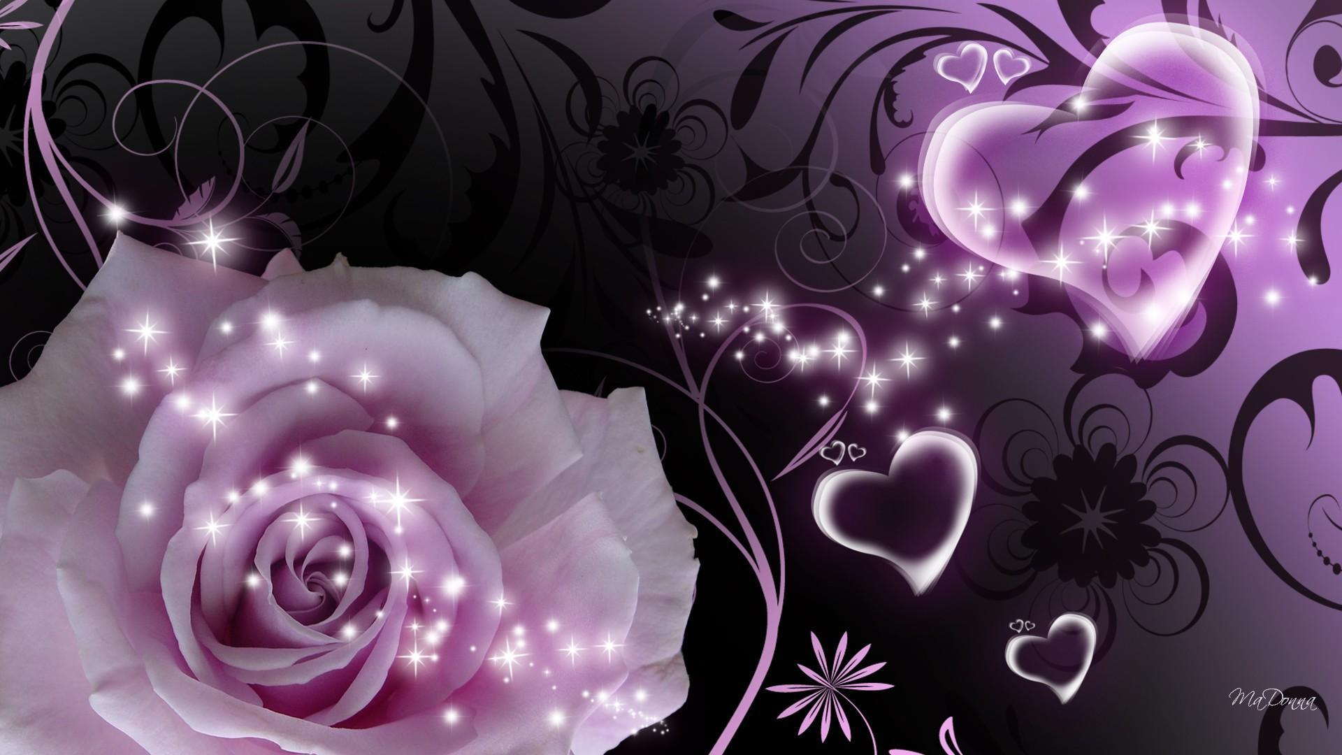 Rosa viola con cuori scintillanti, 1920x1080 Full HD 1080p, Desktop