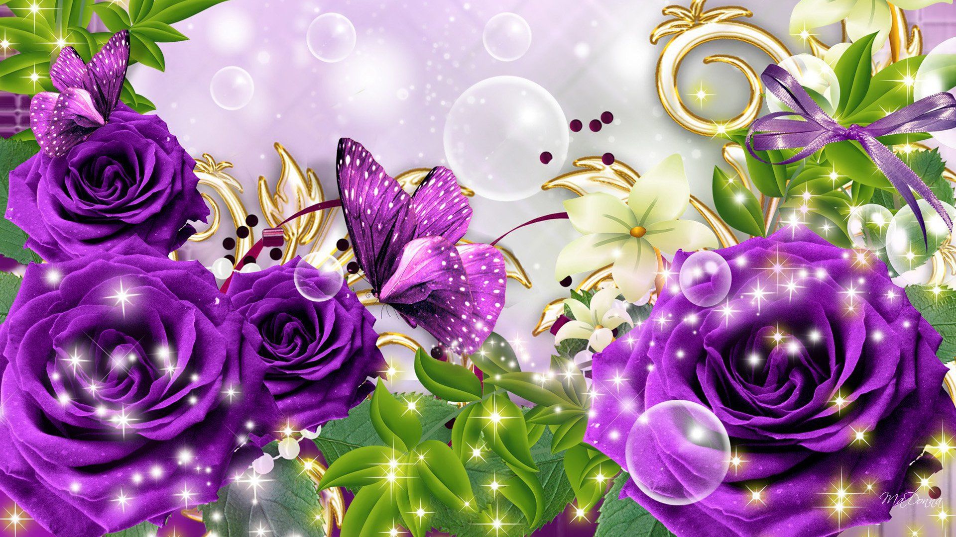 Rose viola e farfalla, 1920x1080 Full HD 1080p, PC Desktop