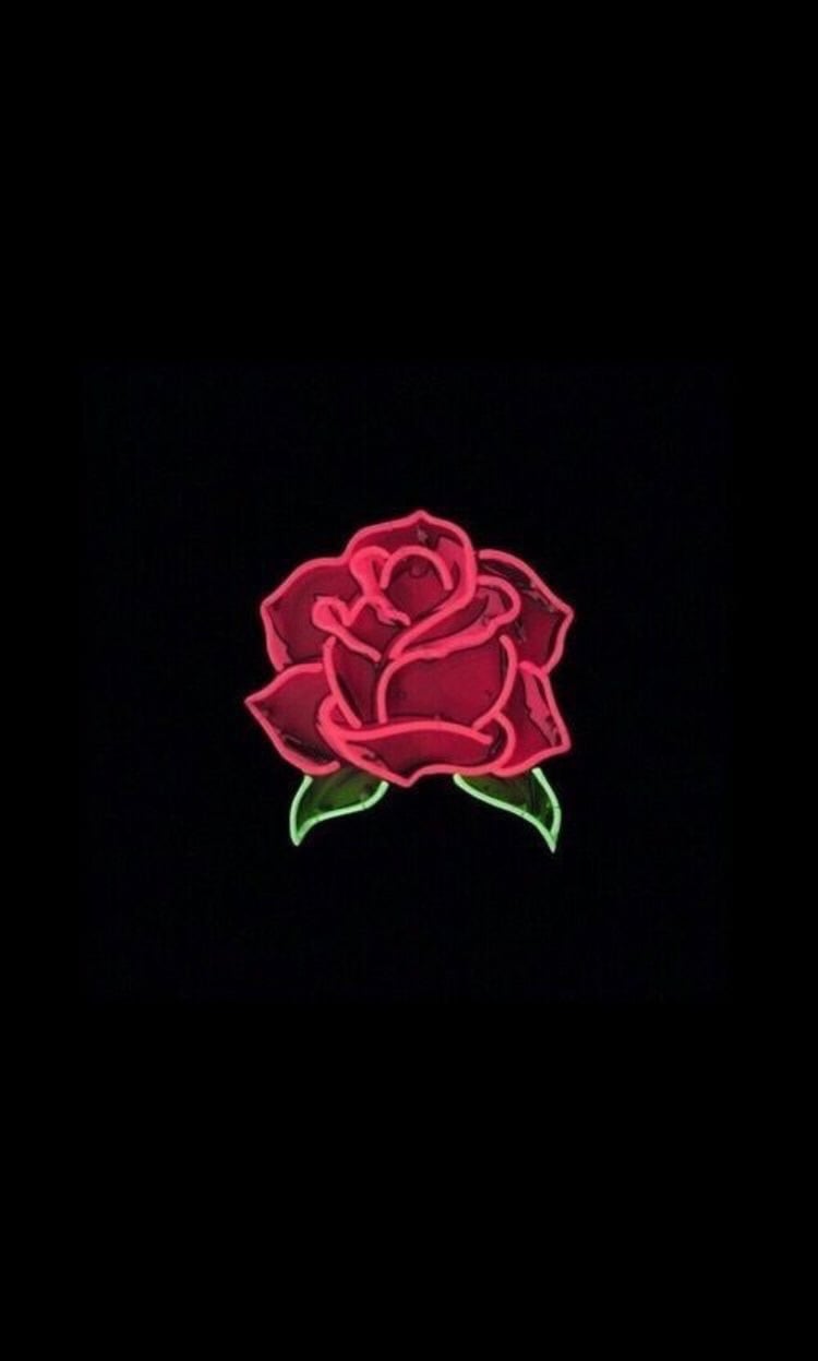 Rosa rossa neon su nero, 750x1247 Verticale, Telefono