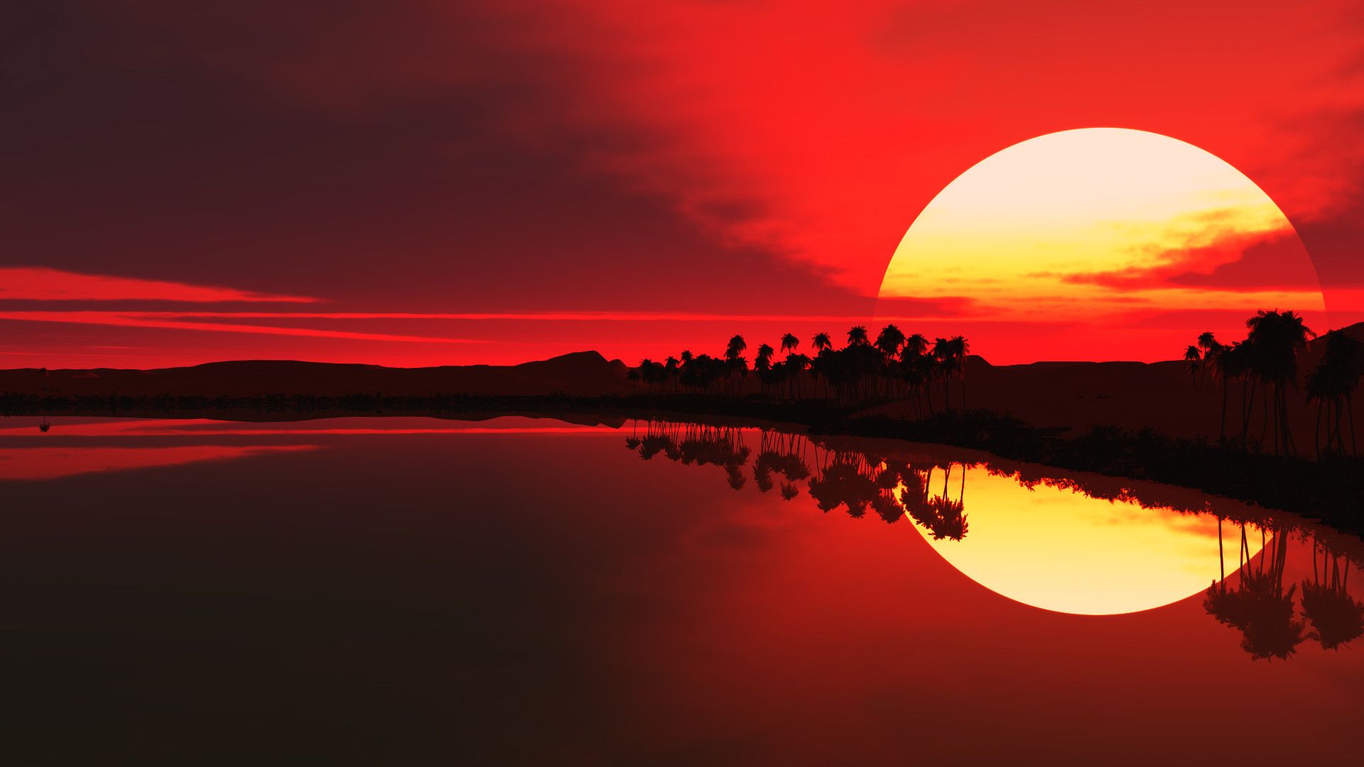 Tramonto rosso su lago, 1920x1080 Full HD, Laptop