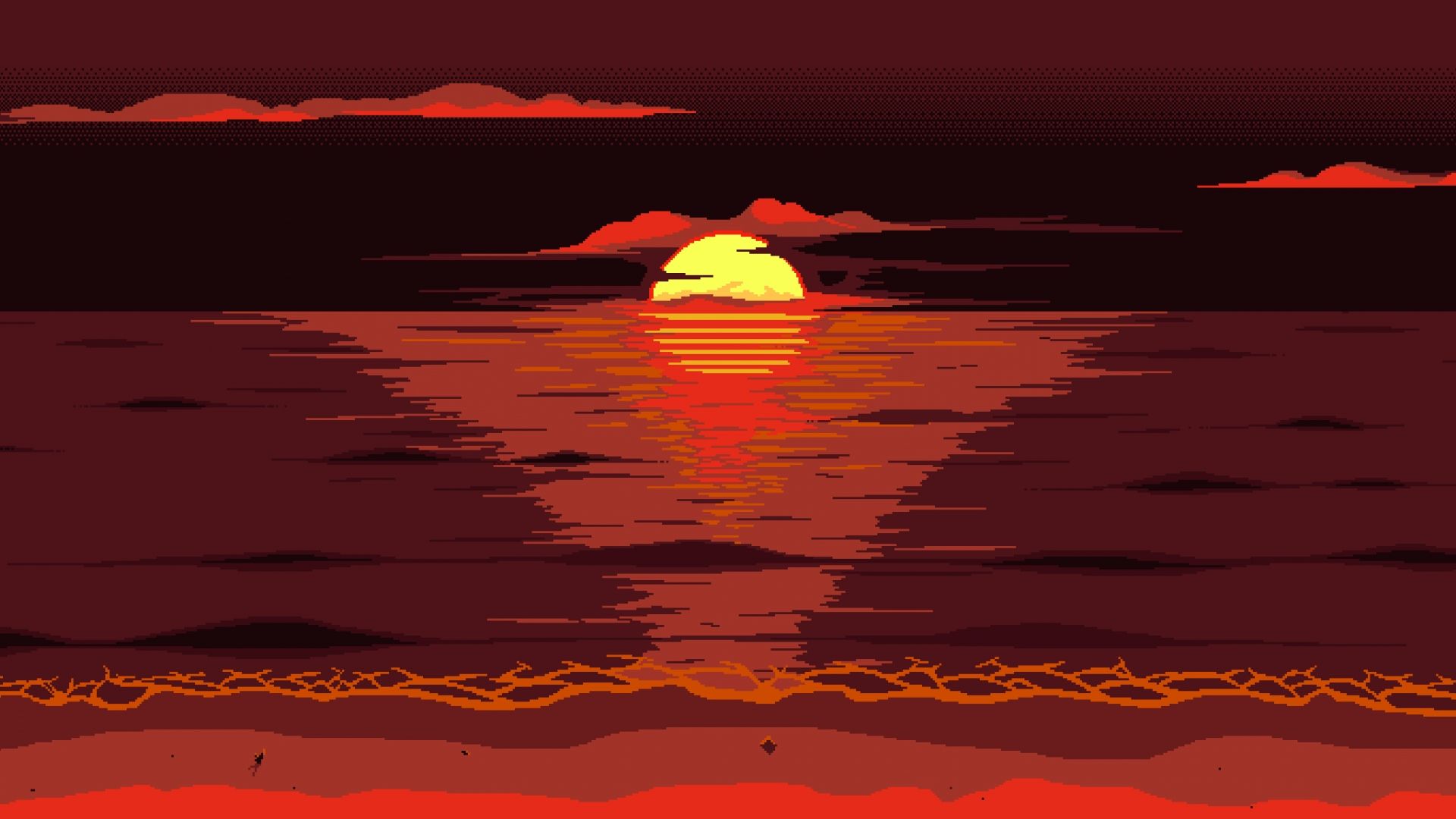 Tramonto pixel art rosso, 1920x1080 Full HD 1080p, Desktop
