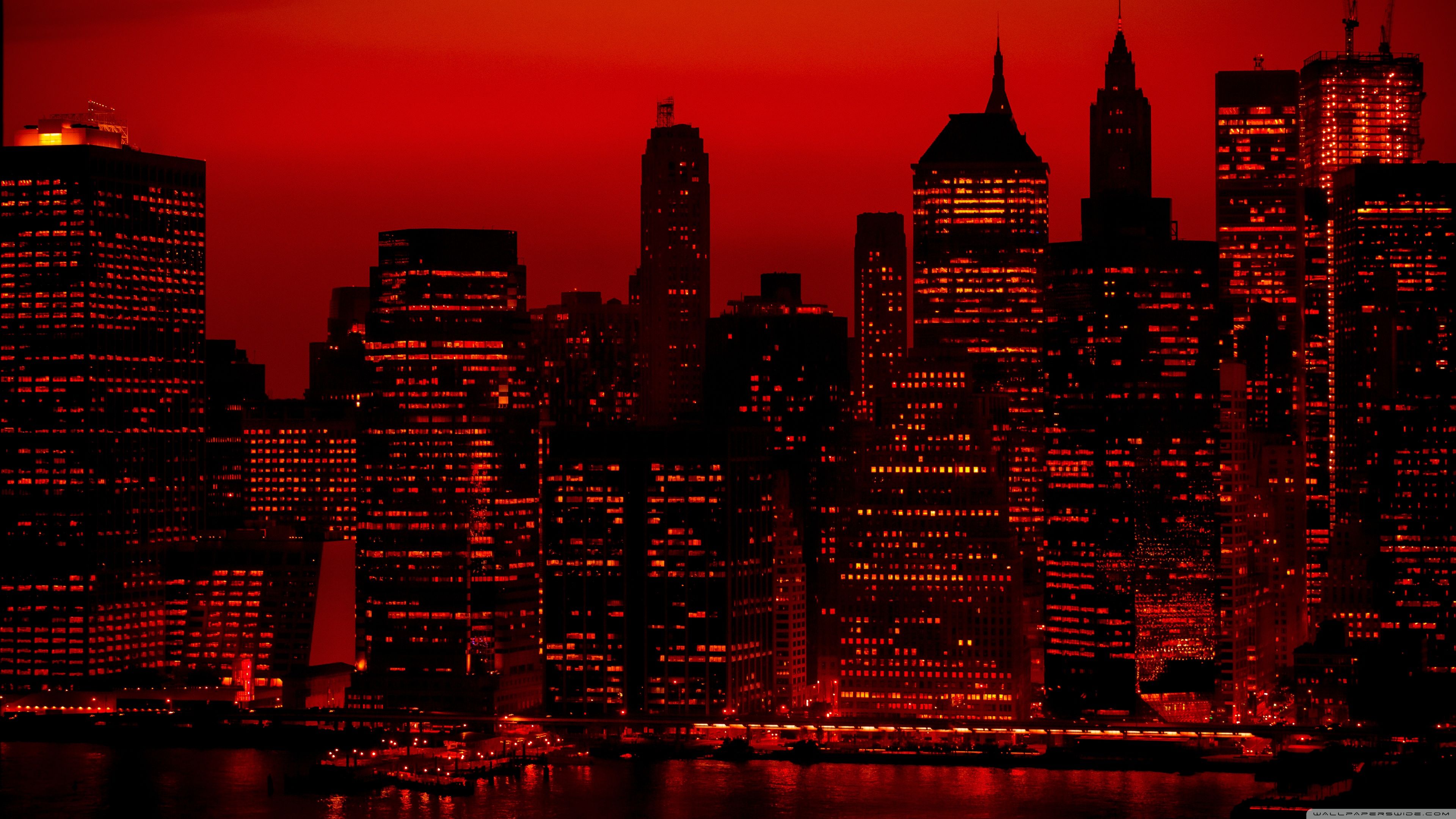 Skyline New York cielo rosso, 3840x2160 4K Ultra HD, Monitor 4K