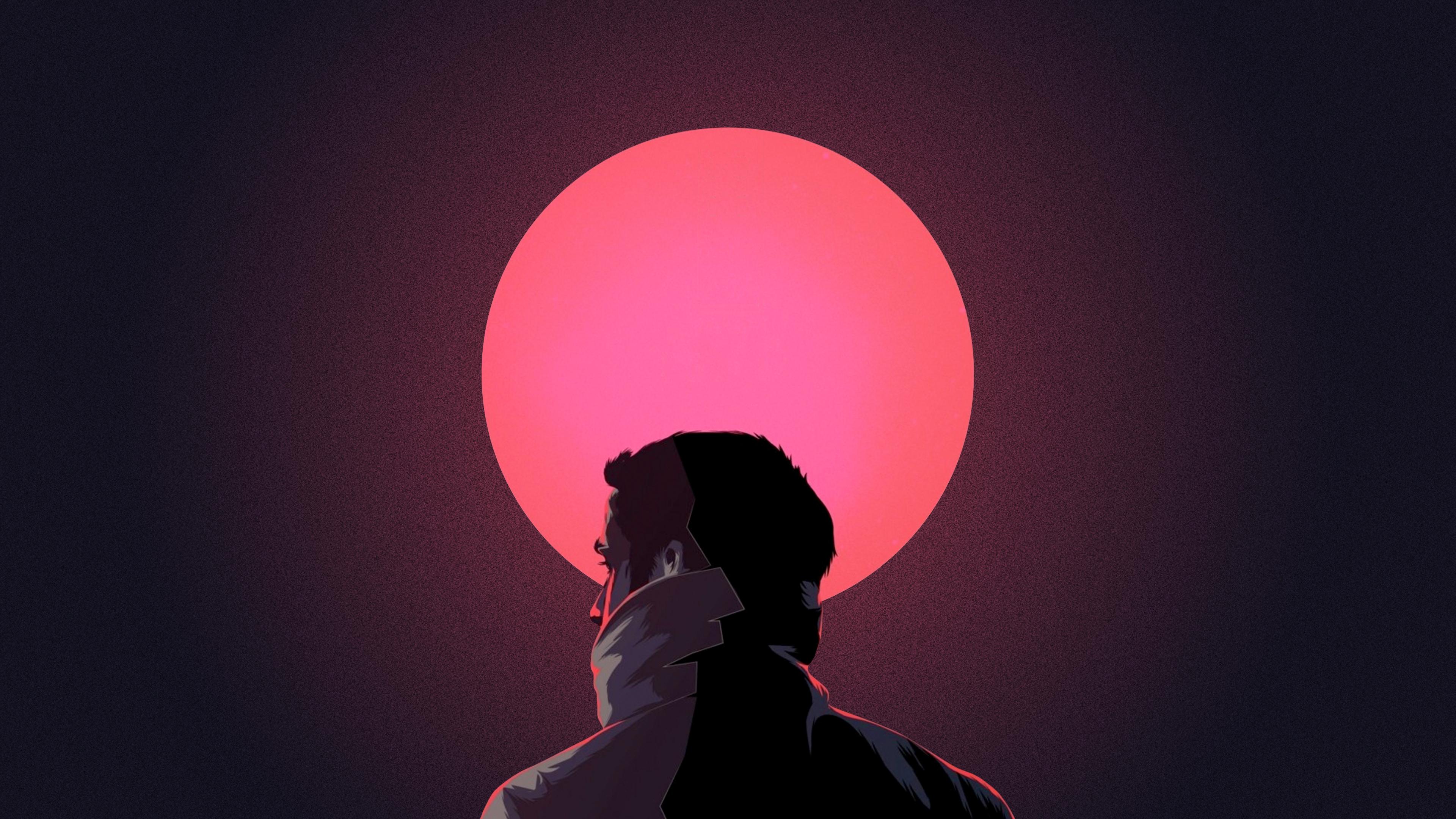 Silhouette uomo luna rossa, 3840x2160 4K, Desktop 4K