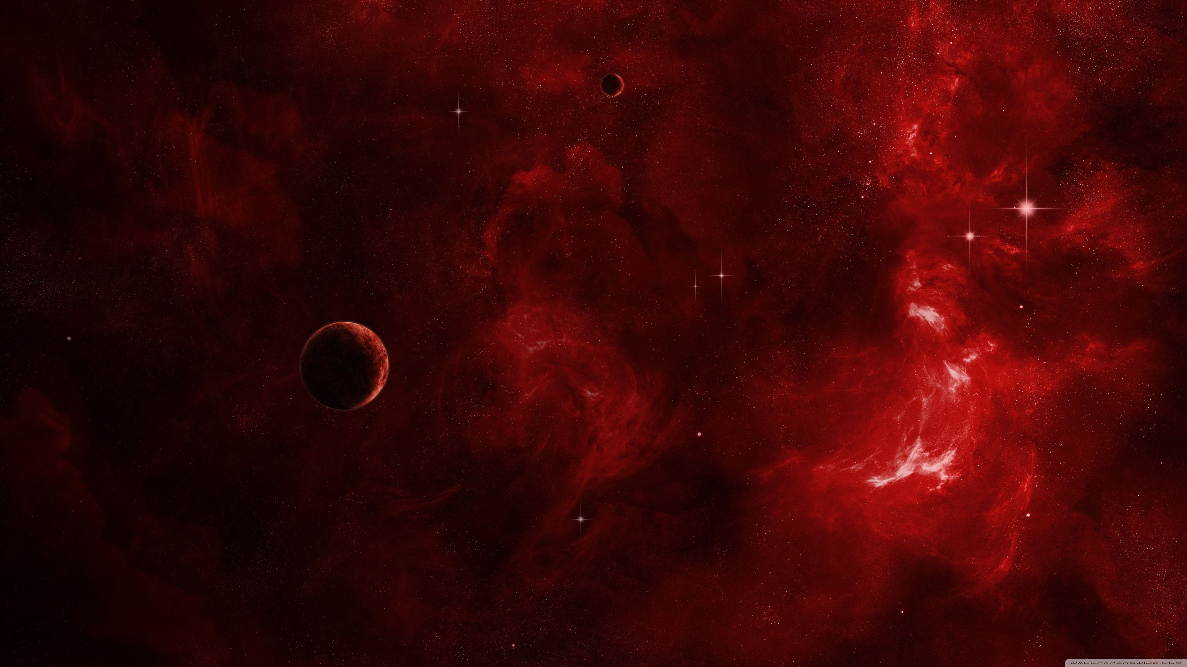 Nebulosa rossa con pianeti, 3840x2160 UHD, PC 4K