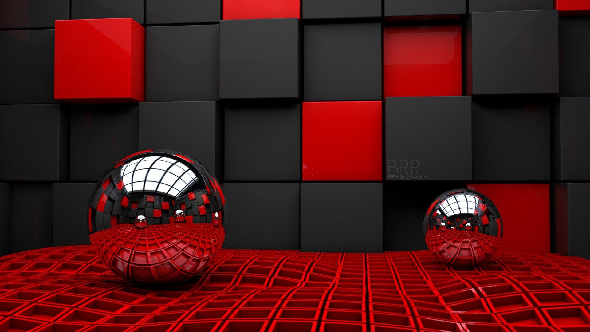 Sfere metalliche cubi rosso nero, 1920x1080 1080p, PC Desktop