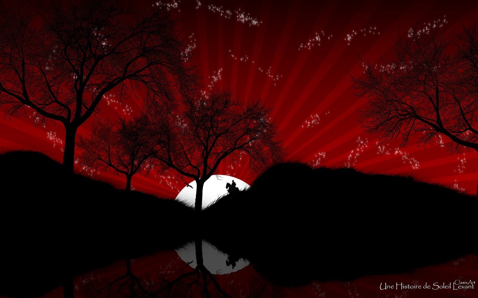 Silhouette alberi con luna rossa, 1600x1000 900p, Desktop