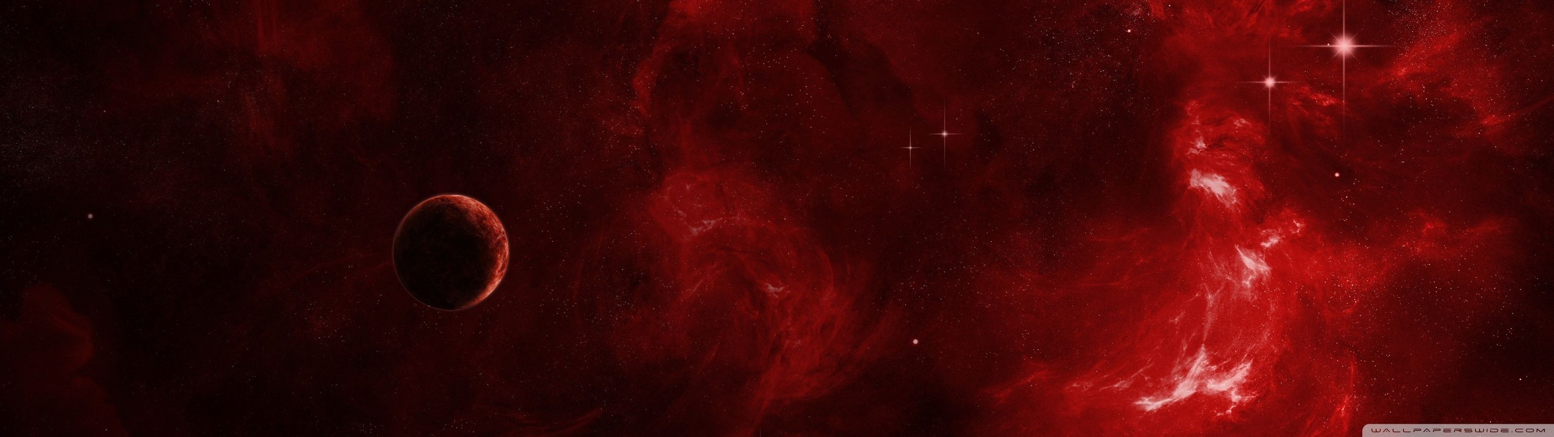 Pianeta e nebulosa rossa, 3200x900 Panoramico, Desktop