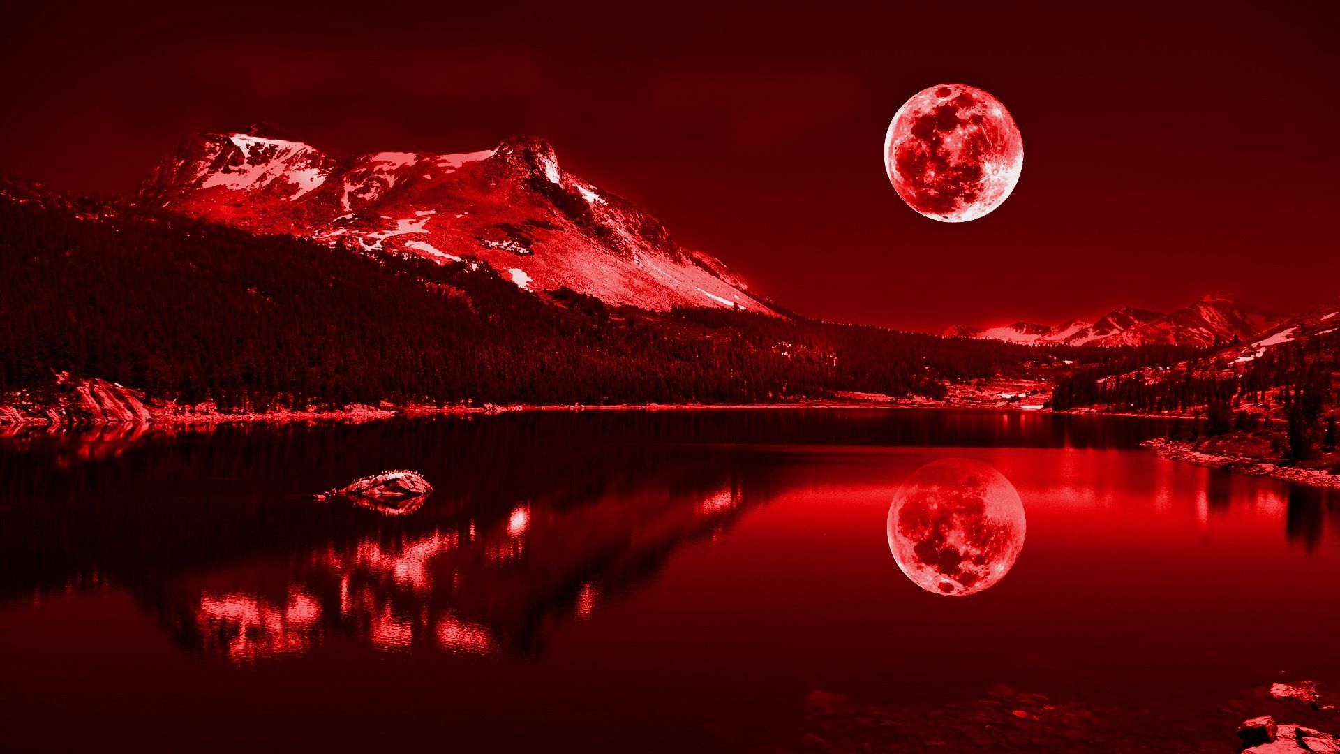 Paesaggio montano rosso con luna, 1920x1080 Full HD 1080p, PC Desktop