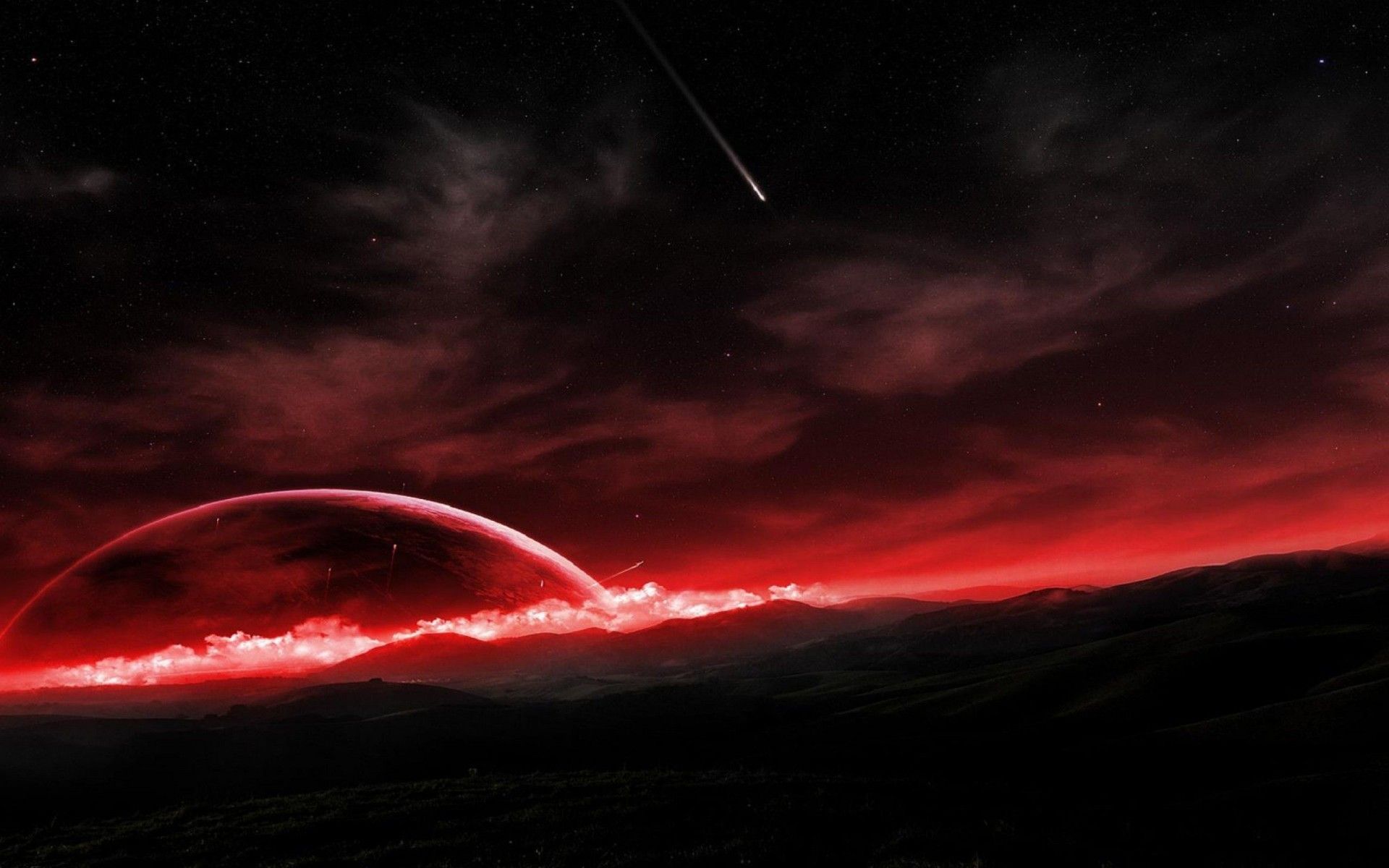Pianeta rosso all'orizzonte notturno, 1920x1200 WUXGA, Desktop