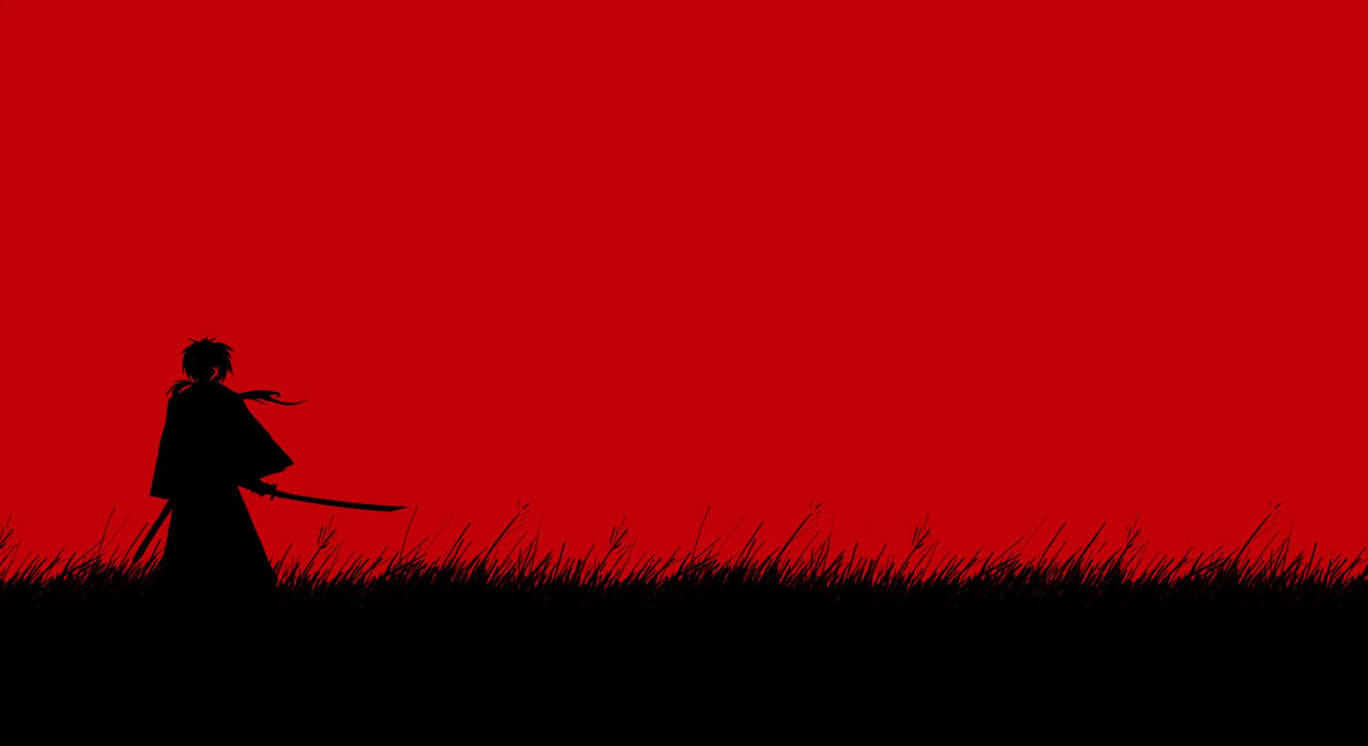 Silhouette samurai su rosso, 1980x1080 Full HD, PC Desktop