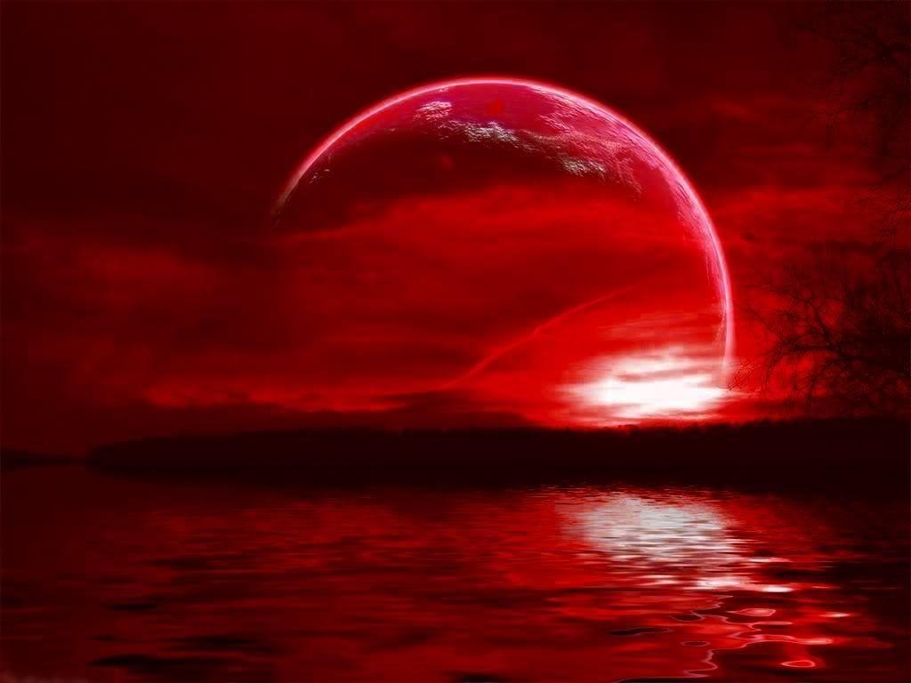 Luna rossa su acqua, 1024x768 HD, PC