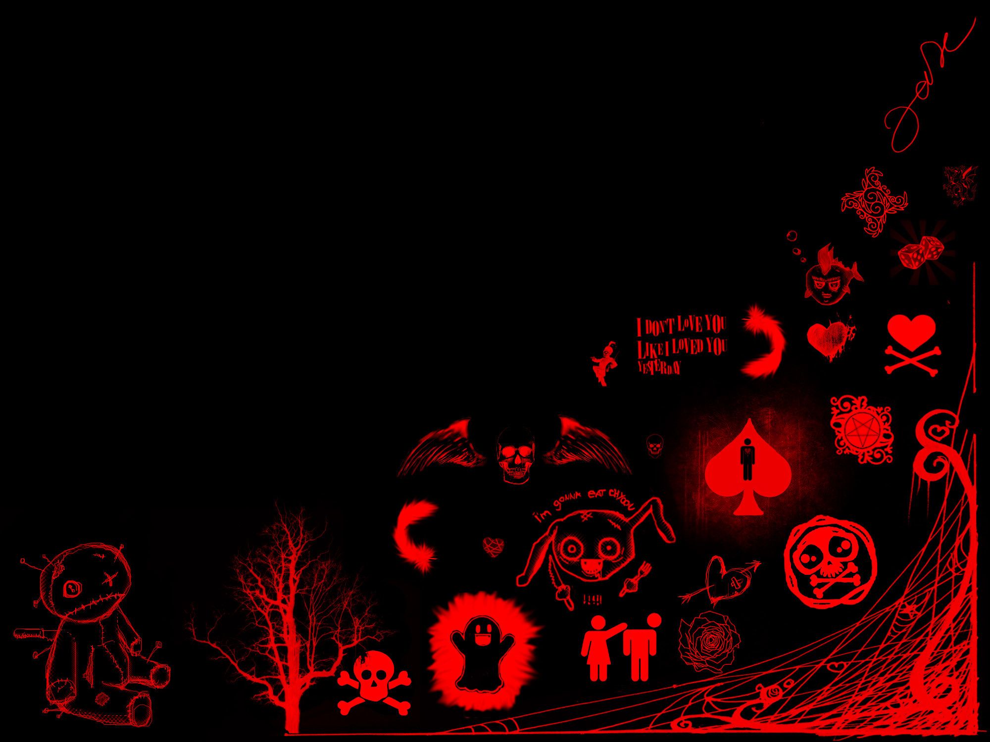 Icone gotiche rosse su nero, 2000x1500 2K, Desktop