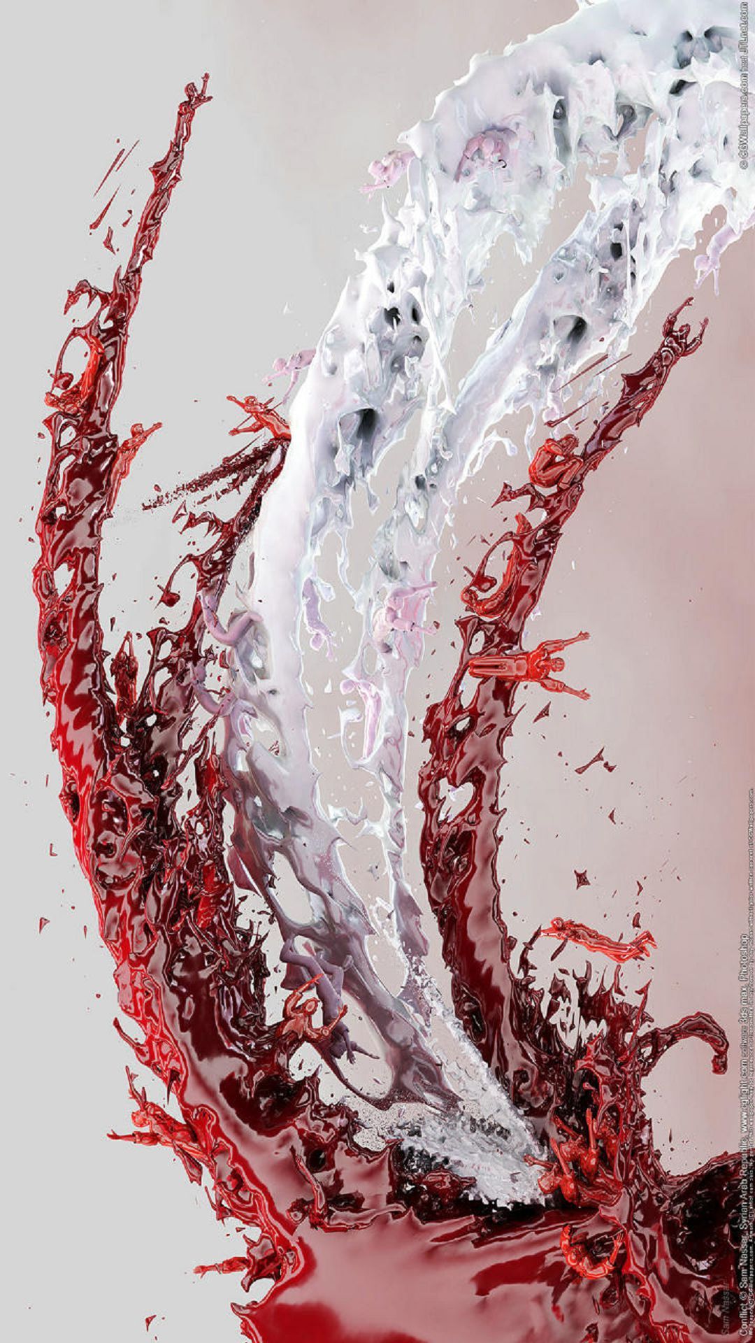 Splash liquido rosso e bianco, 1080x1920 Full HD Verticale, Smartphone