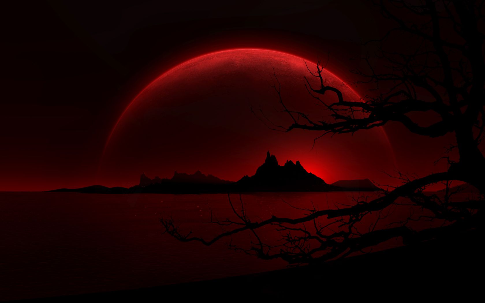 Pianeta rosso su isola scura, 1680x1050 HD, Desktop