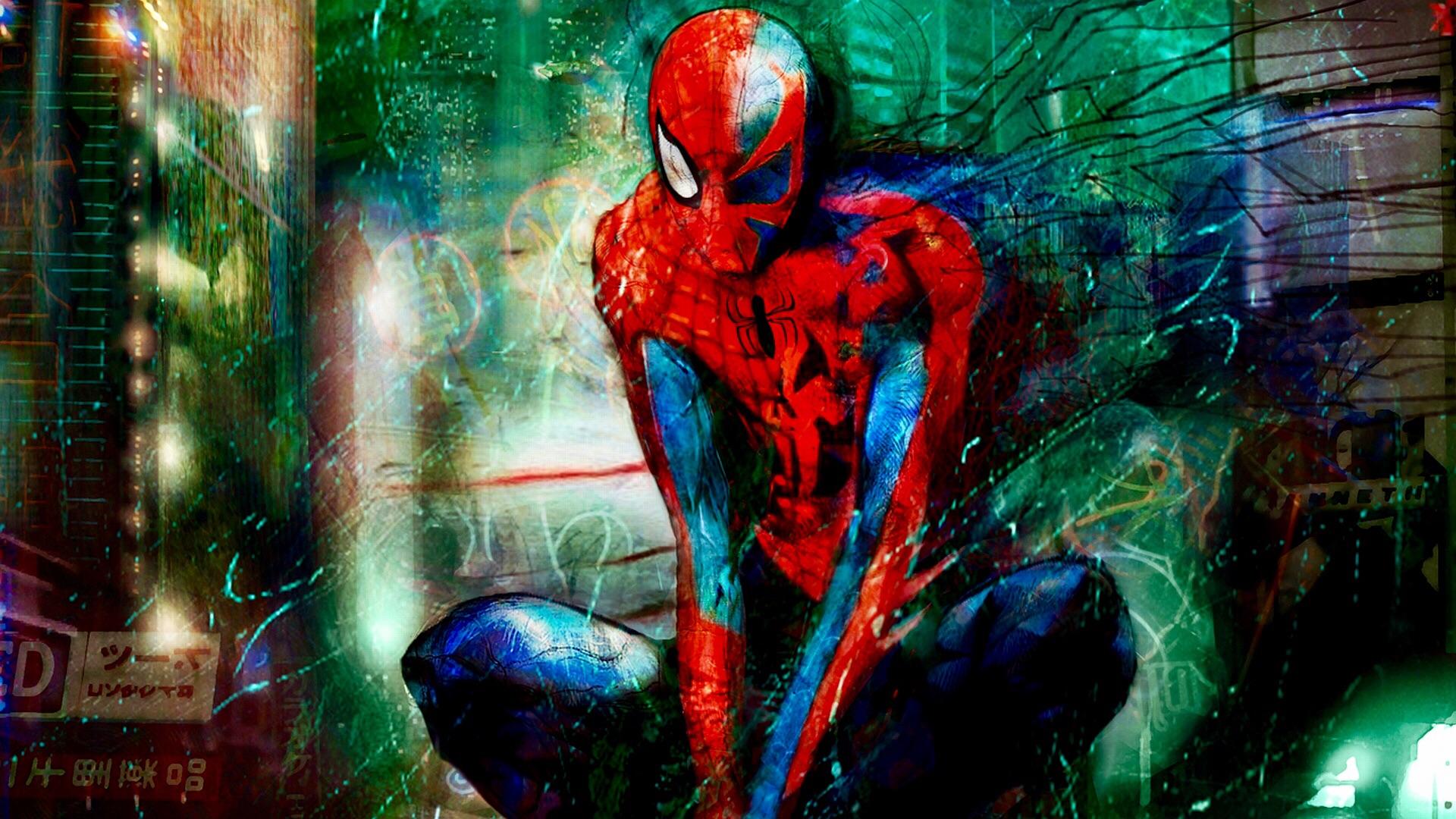 Spiderman accovacciato città, Marvel, 1920x1080 Full HD 1080p, Desktop