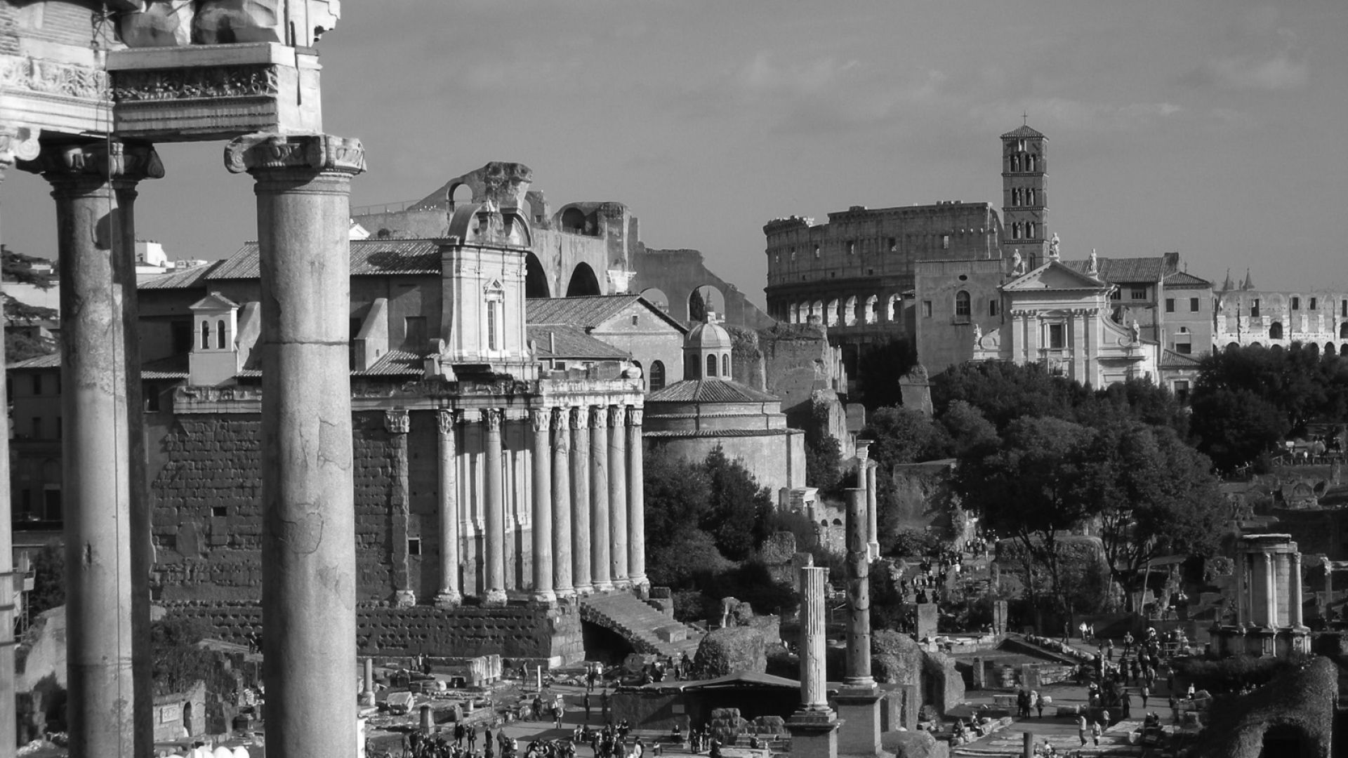Rovine del Foro Romano bianco e nero, 1920x1080 Full HD, Desktop