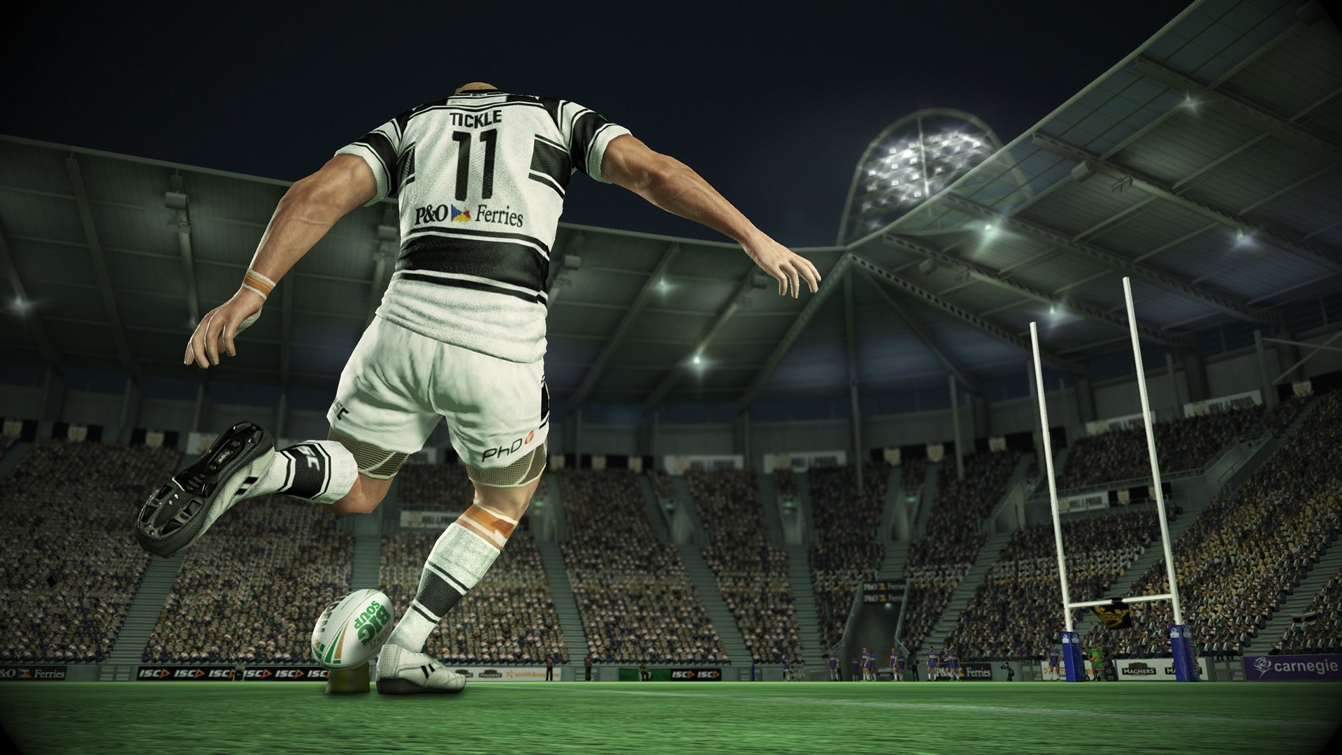 Giocatore rugby calcia pallone stadio, 1920x1080 Full HD, Desktop