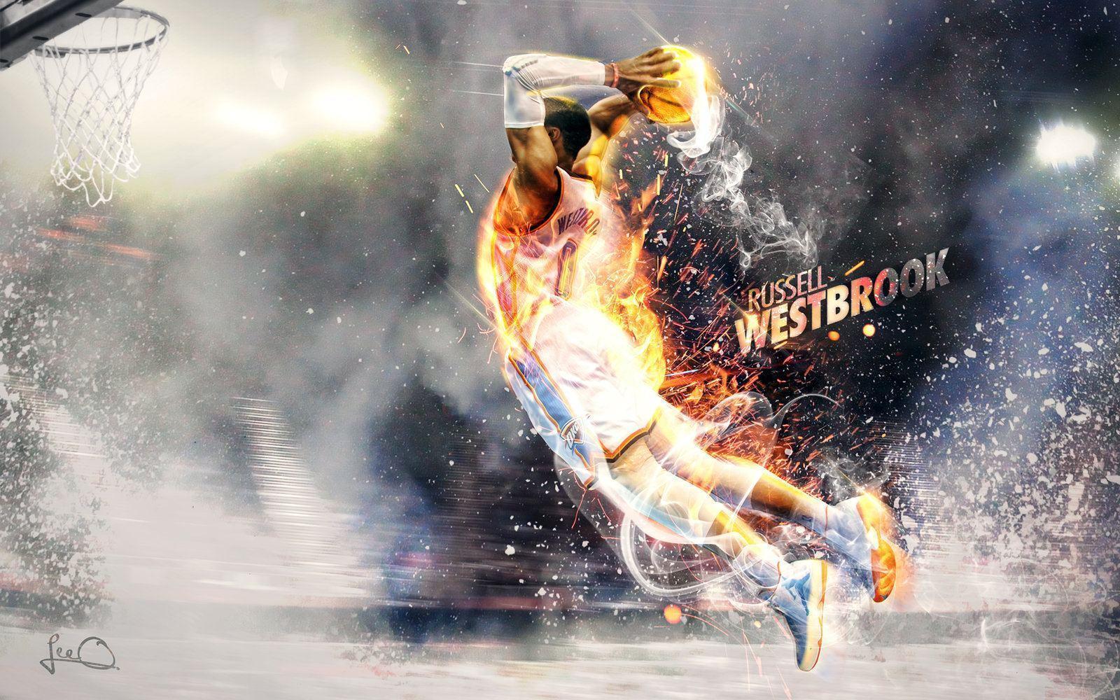 Russell Westbrook schiacciata fiamme, 1600x1000 HD, Desktop