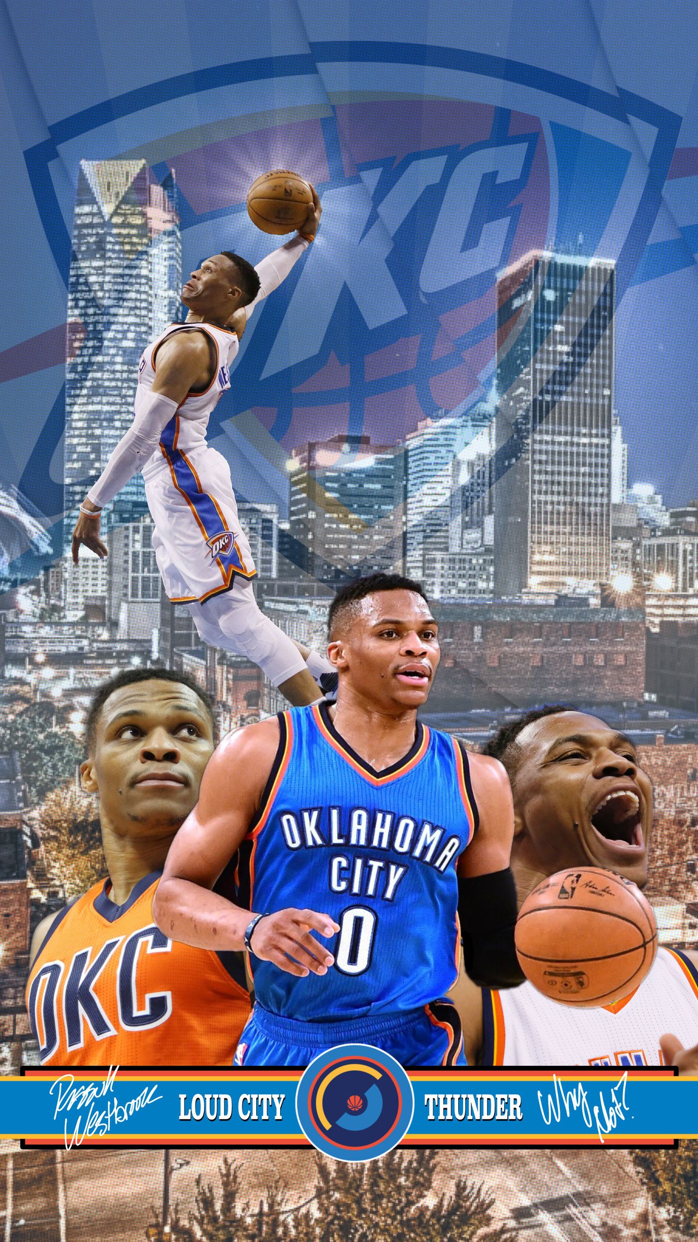 Russell Westbrook OKC Thunder collage, Oklahoma City, 1400x2489 Verticale, iPhone Pro
