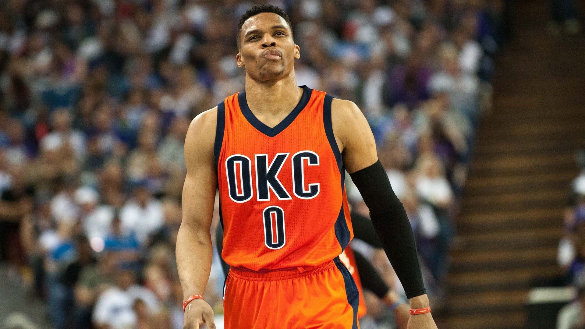 Russell Westbrook maglia OKC arancione, 1920x1080 Full HD, Laptop